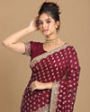 Royal Wine Embroidered Saree image number 1